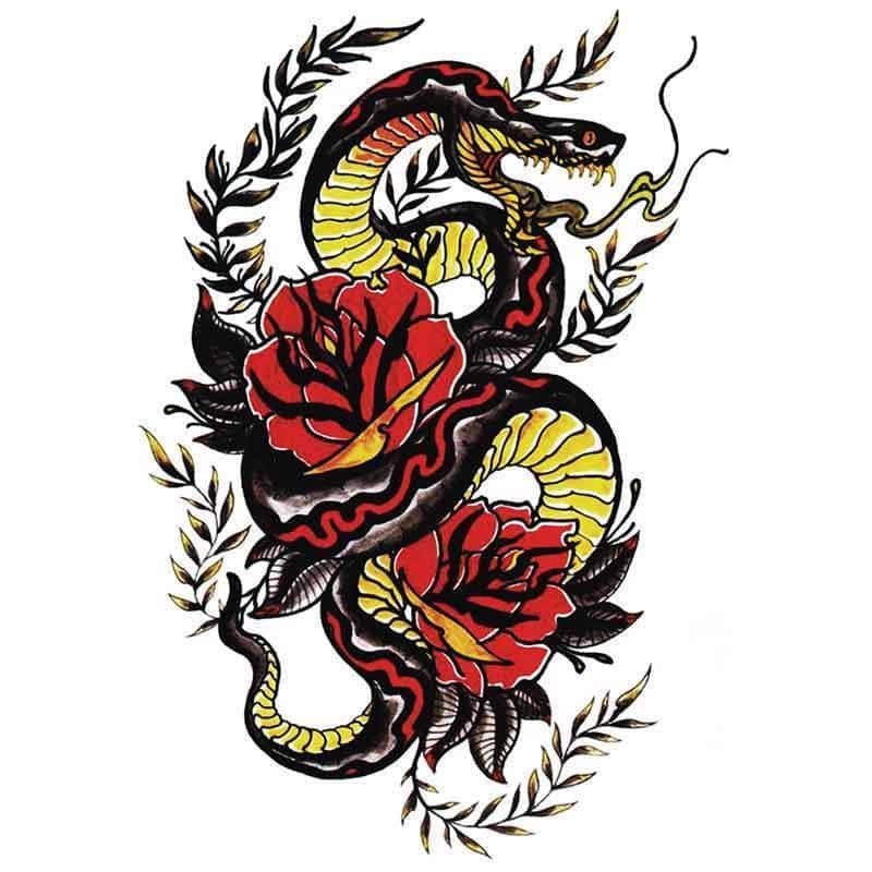 Slange Tatovering Pythonen Og Lotus (Midlertidig) - Image 2