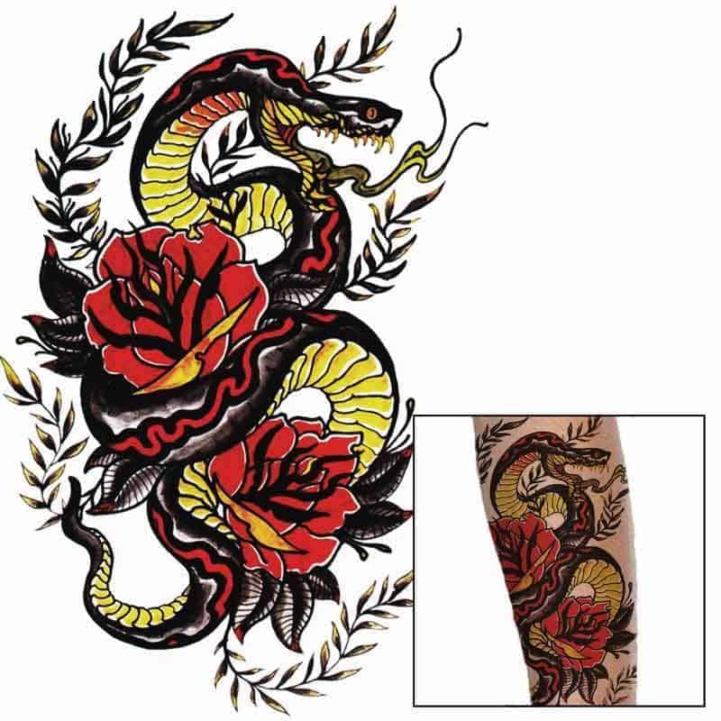 Slange Tatovering Pythonen Og Lotus (Midlertidig)