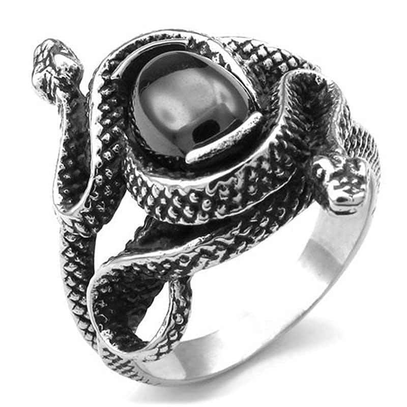 Slange Ring Sort Gemme (Stål)